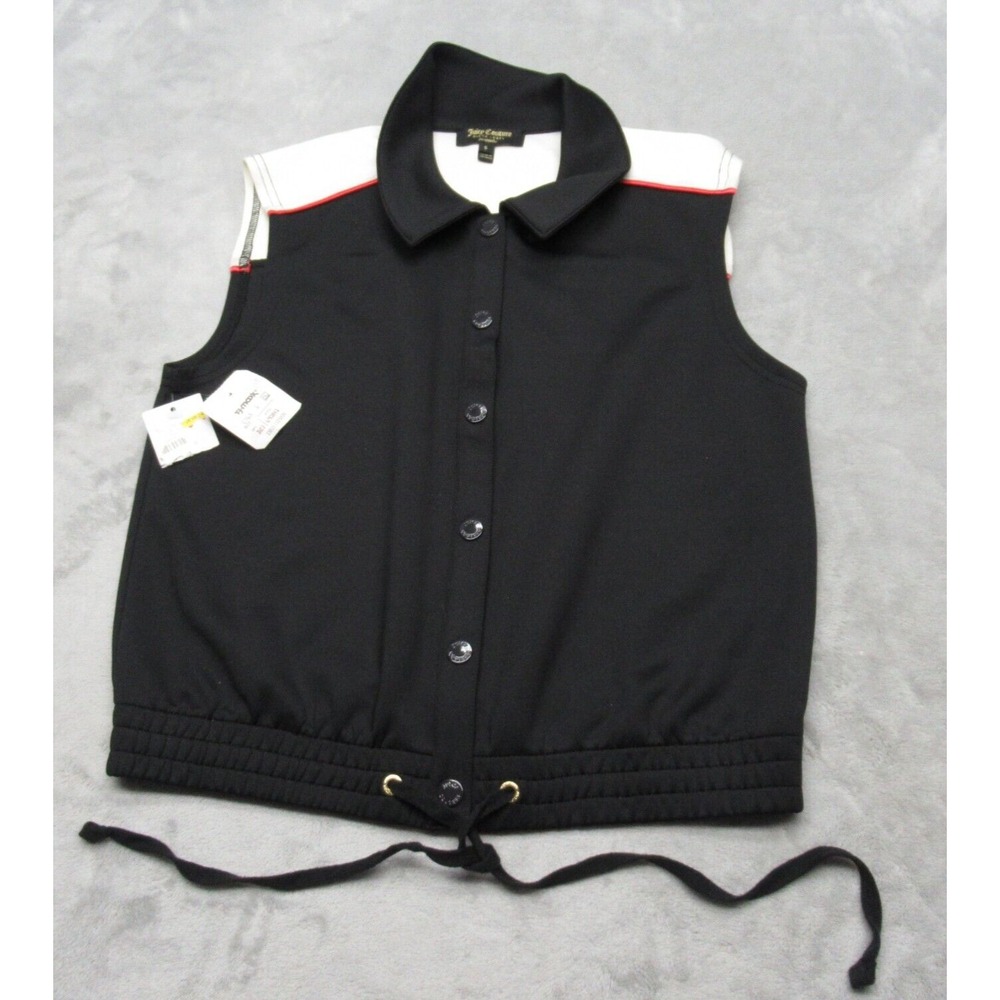 Juicy Couture Shirt Vest Womens Small Black Colorblock Snap Front Drawstring NEW